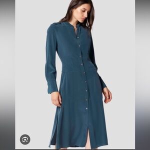 Equipment Silk Shirt Midi Dress Button Front Teal Blue Green Long Sleeve 12 NWT
